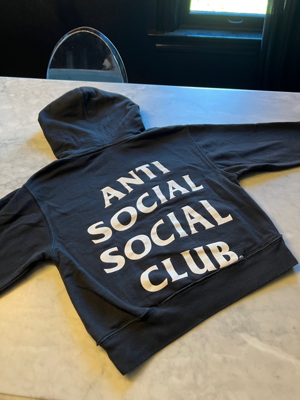 Antisocial social club cropped hoodie sweatshirt. Women’s small. Black. Custom.